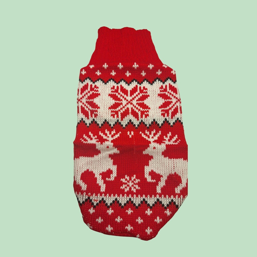 Red Fair Isle Reindeer Snowflake Knit Pet Dog Sweater Small Holiday Festive